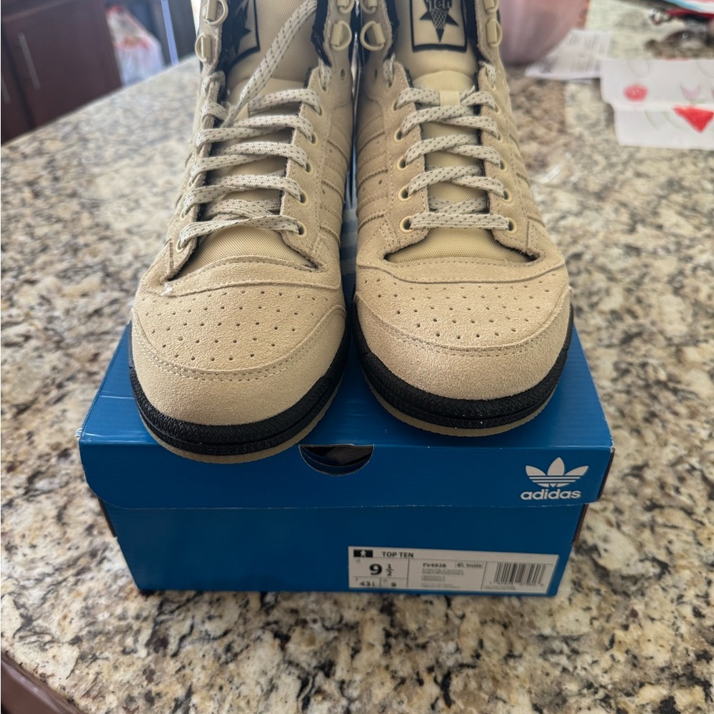 Adidas Cream and Black Sneakers with Perforated Detailing